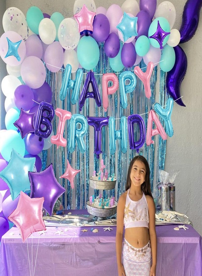 TONIFUL 35PCS Happy Birthday Decorations Kit 16 Inch Happy Birthday Balloon Banner with Star Balloons Mylar Foil Birthday Party Decorations Supplies for Adults Girls Boys Kids （Blue Purple Pink） - Image 5